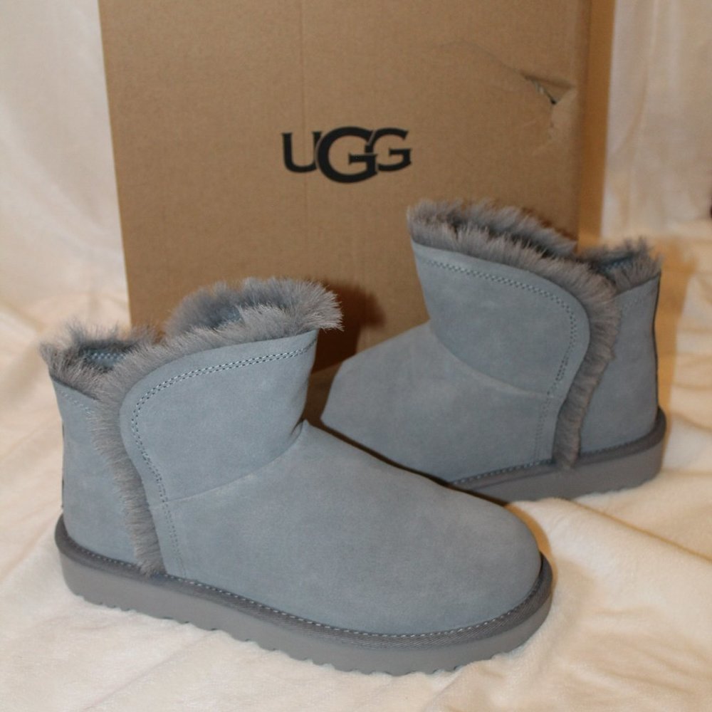 Nib Ugg Mini Fluff Hi Low Suede Shearling Boots G… - image 1